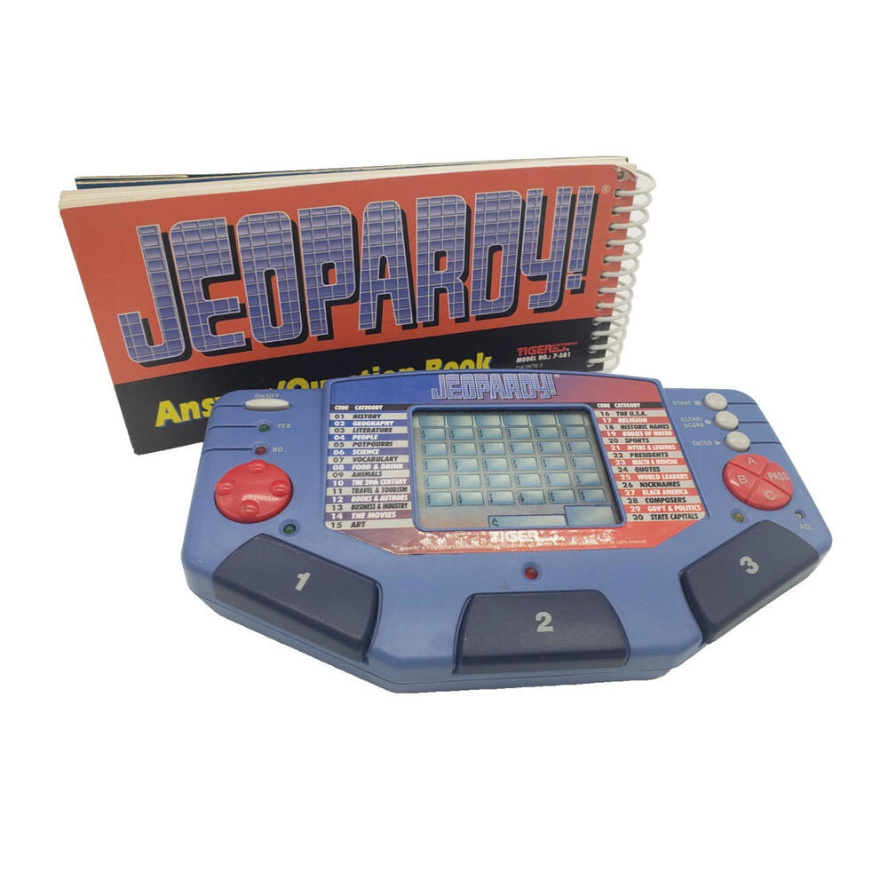 VINTAGE 1997 Jeopardy Electronic Handheld Game Tiger w/Original Cartridge & Book